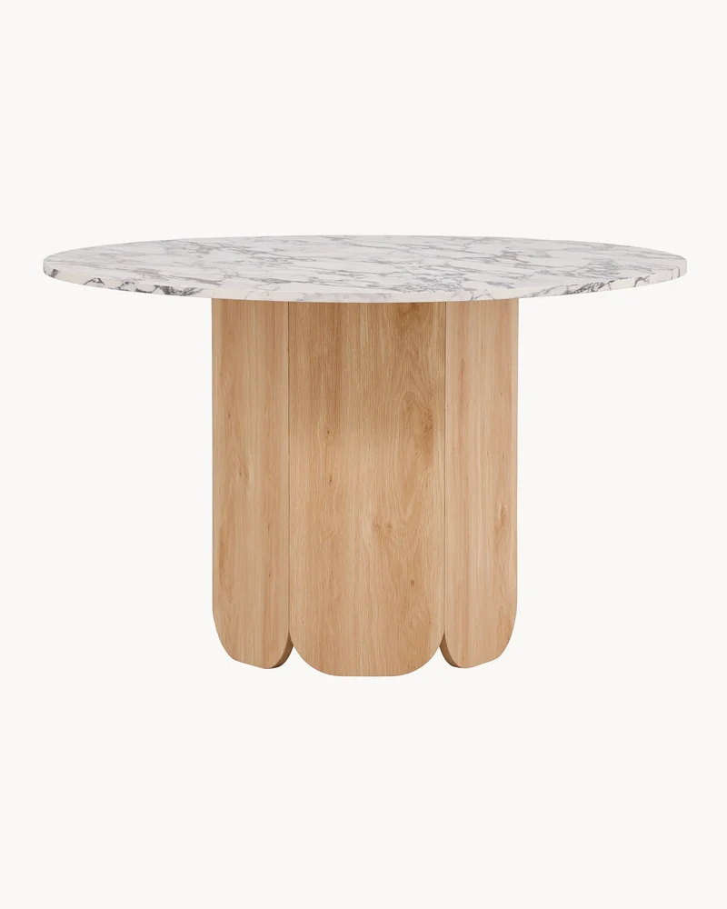 Tavolo da pranzo rotondo con piano effetto marmo Tekla
