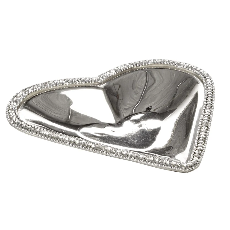 Piattino diamond a forma di cuore realizzato in ottone e cristallo silver plated
