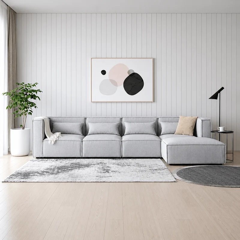Sofá modular 4 plazas con 2 esquineros y 1 Puff Capri gris