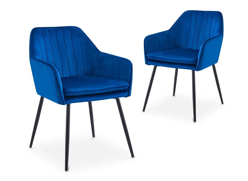 Set di 2 sedie EDWIGE con braccioli in velluto blu, piedi neri