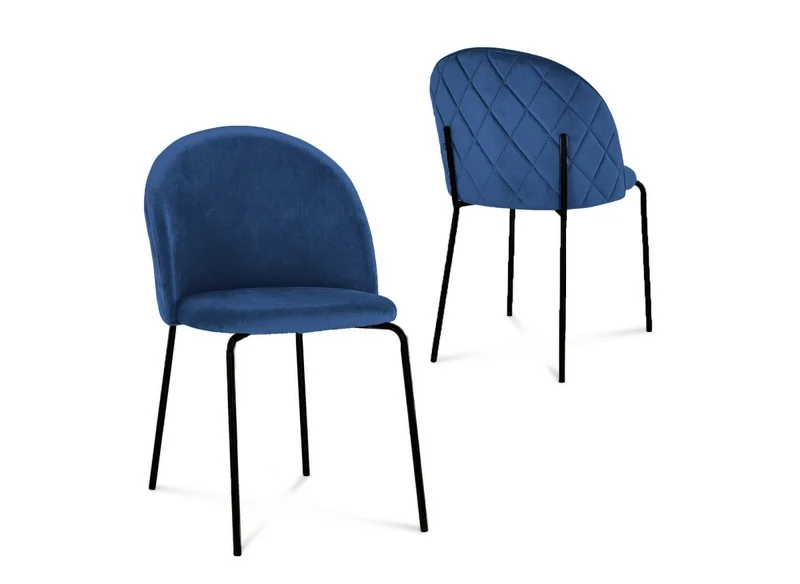 Set di 2 sedie di design in velluto blu con piedi neri KENNETH