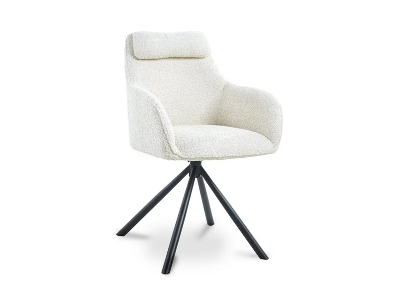 Sedia girevole con braccioli effetto montone beige AGNES