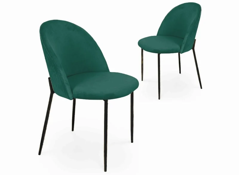 Set di 2 sedie di design in velluto verde con gambe nere ARABEL