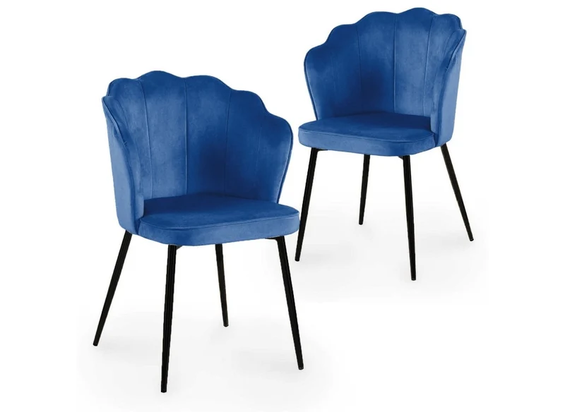 Set di 2 sedie di design in velluto blu con piedi neri GARANCE