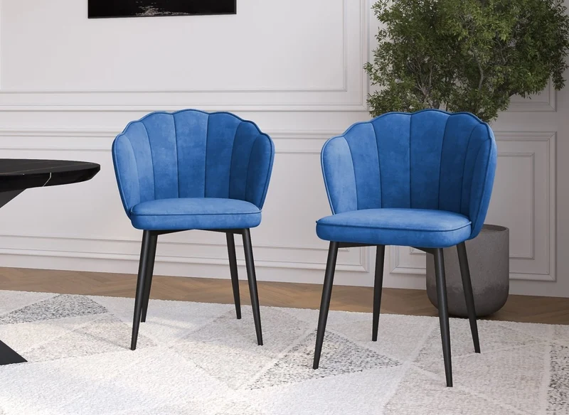Set di 2 sedie di design in velluto blu con piedi neri GARANCE