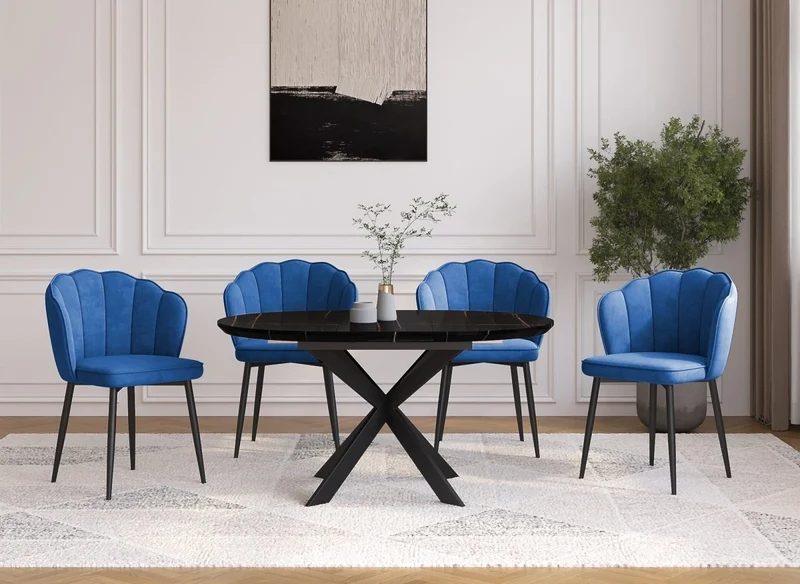 Set di 2 sedie di design in velluto blu con piedi neri GARANCE