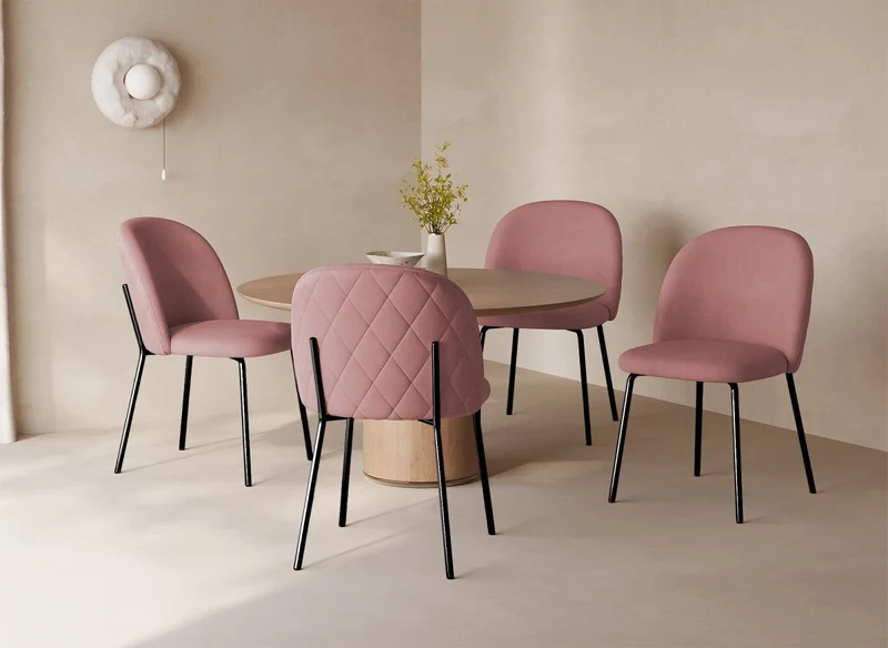 Set di 2 sedie di design in velluto rosa con piedi neri KENNETH