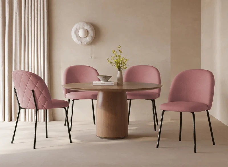 Set di 2 sedie di design in velluto rosa con piedi neri KENNETH