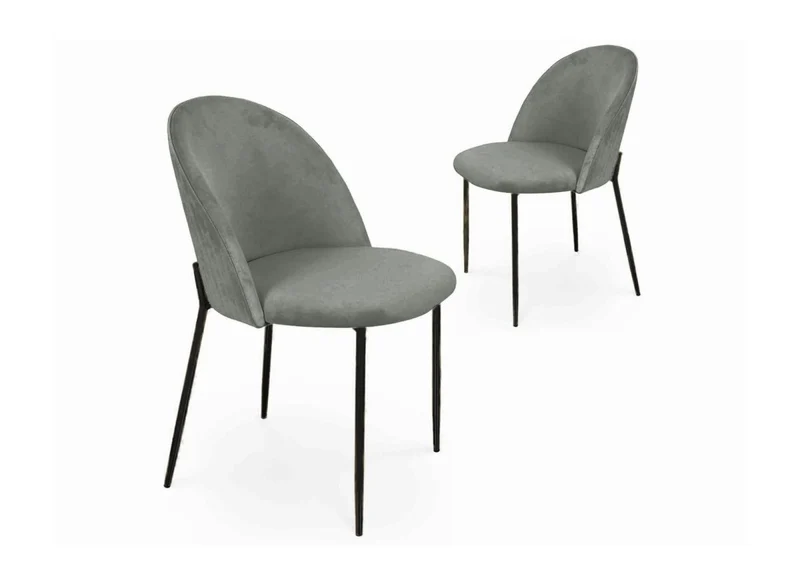 Set di 2 sedie di design in velluto grigio con piedi neri ARABEL