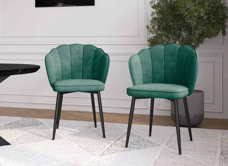 Set di 2 sedie di design in velluto verde con gambe nere GARANCE