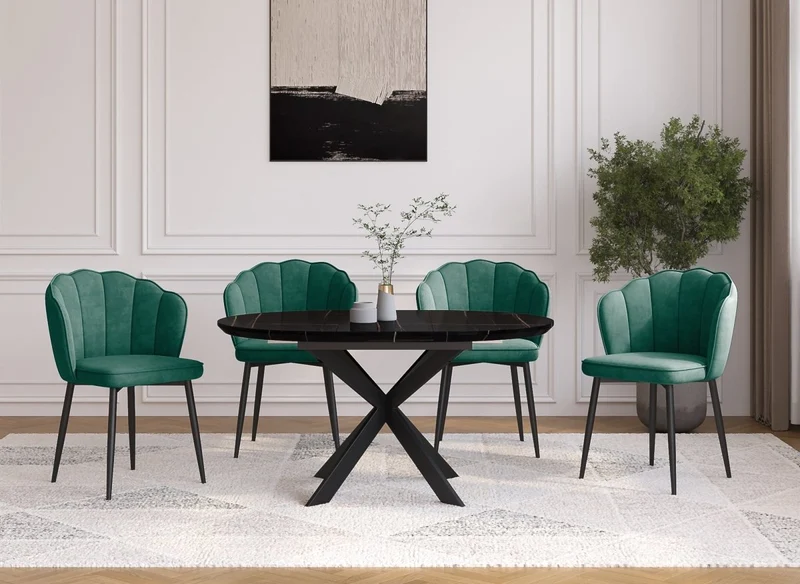 Set di 2 sedie di design in velluto verde con gambe nere GARANCE