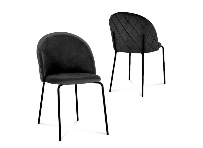 Set di 2 sedie di design in velluto nero con gambe nere KENNETH