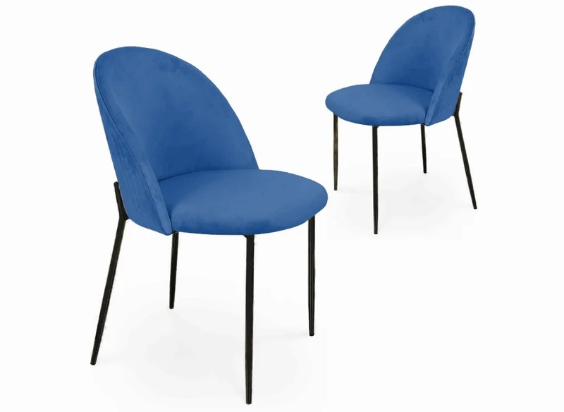 Set di 2 sedie di design in velluto blu con piedi neri ARABEL