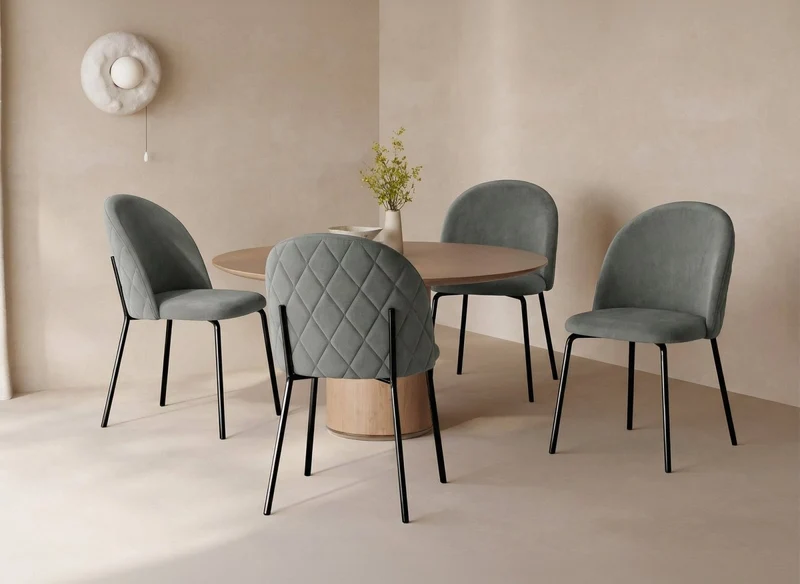 Set di 2 sedie di design in velluto grigio con piedi neri KENNETH
