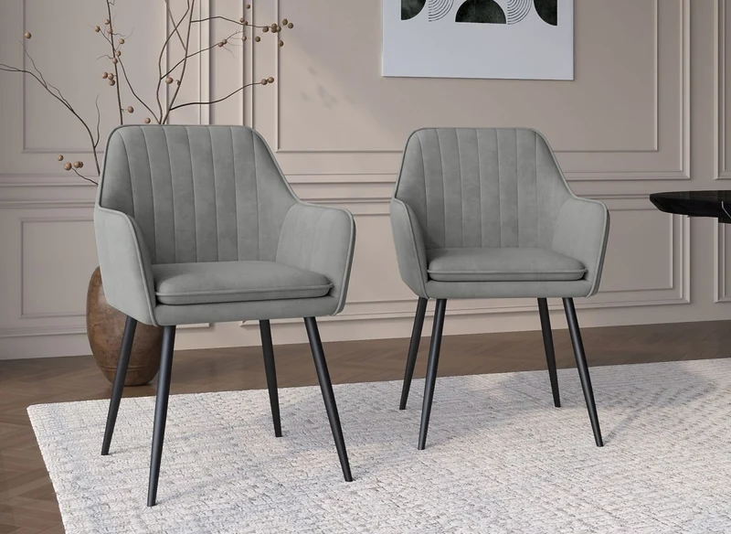 Set di 2 sedie con braccioli in velluto grigio, piedi neri EDWIGE