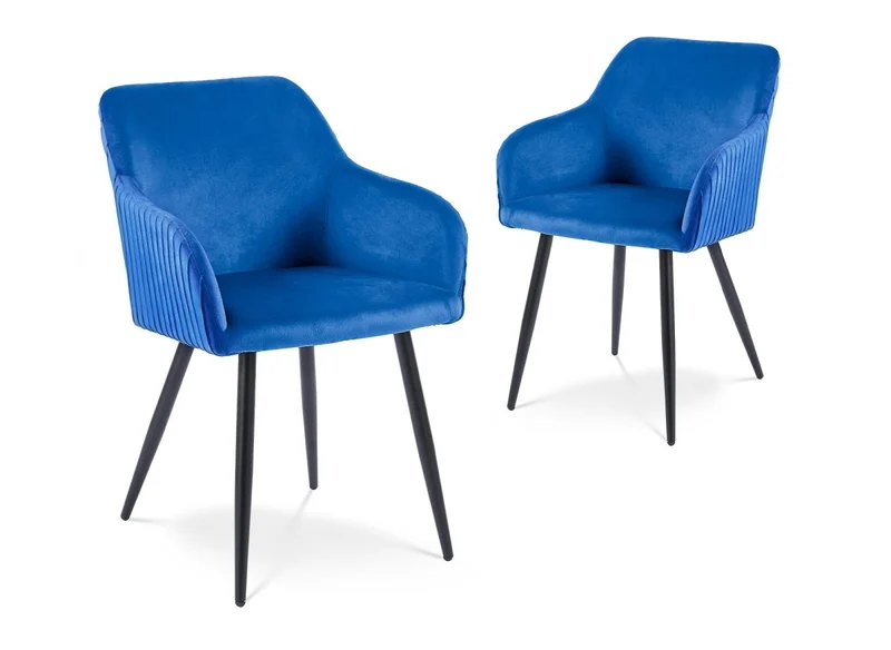 Set di 2 sedie in velluto blu con gambe in metallo nero DEVOR
