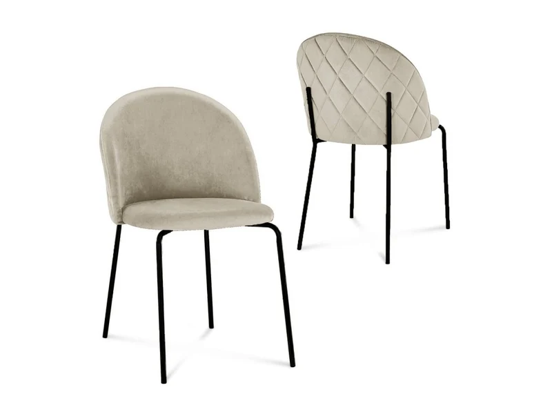 Set di 2 sedie di design in velluto beige con piedi neri KENNETH