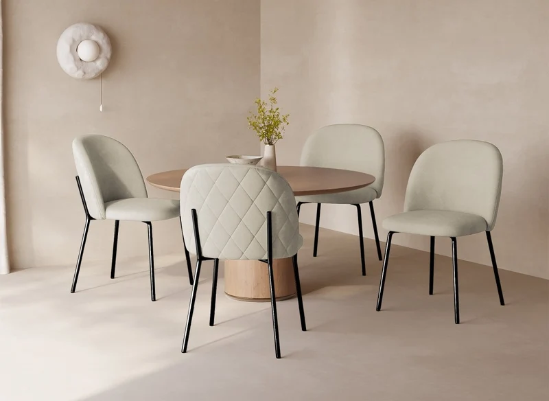 Set di 2 sedie di design in velluto beige con piedi neri KENNETH
