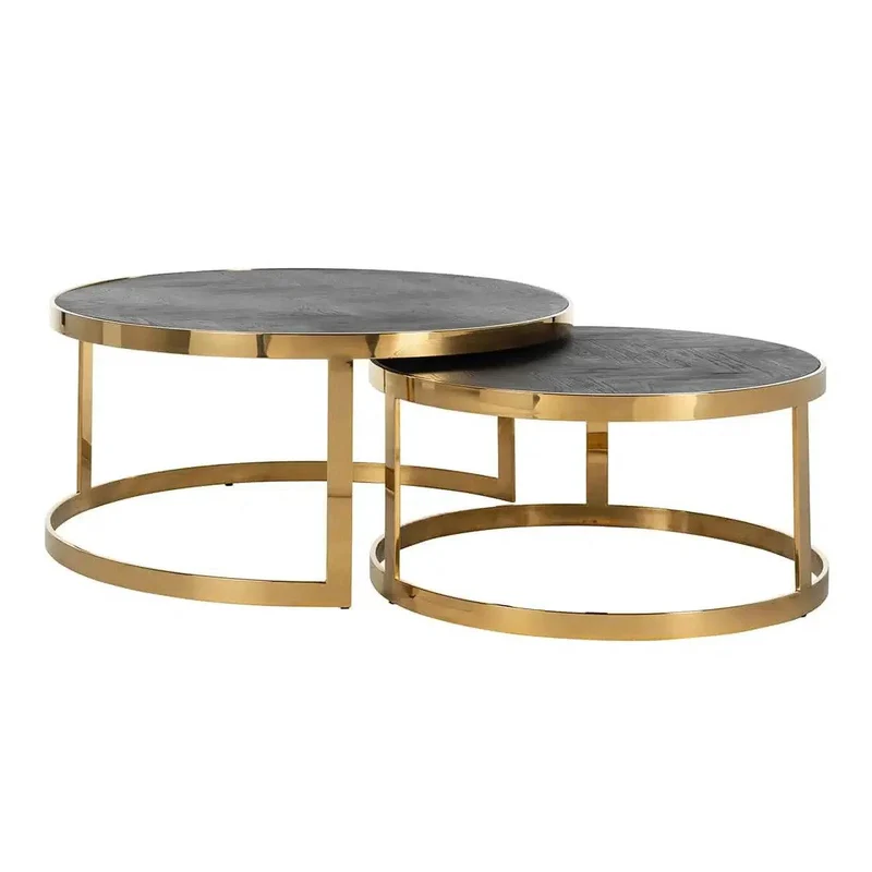 Richmond Interiors Couchtisch Blackbone gold 2er-Set (Schwarz rustikal)