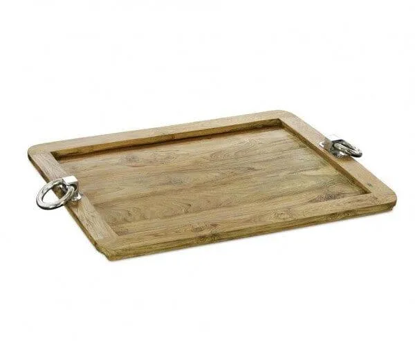 Edzard Serviertablett Osgard, rechteckig, Teakholz mit Edelstahlgriffen, 61 x 44 cm