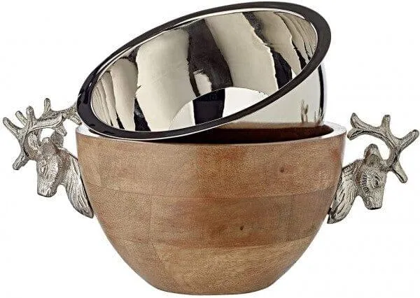 Edzard Schale Snackschale Dekoschale Hirsch, Mangoholz, Aluminium vernickelt, Länge 30 cm, Breite 20 cm