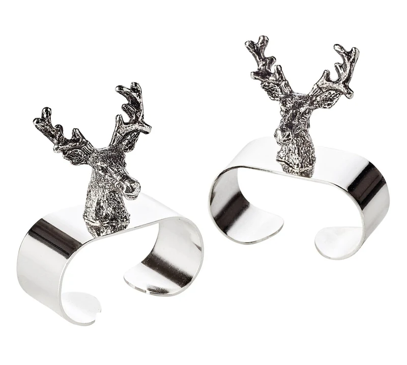 Edzard 2er Set Serviettenringe Hirsch, edel versilbert, Länge 5 cm