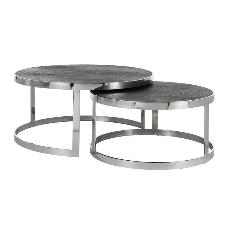 Richmond Interiors Couchtisch Blackbone Silver Eichenholz Rund 2er Set