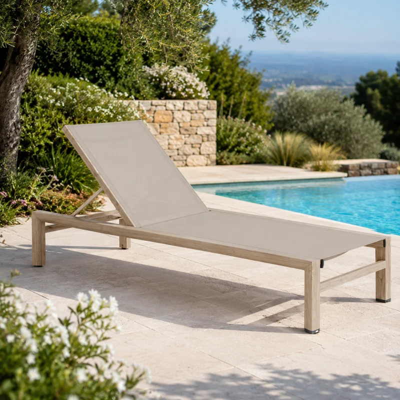 Lettino prendisole da giardino con schienale reclinabile effetto legno – Skipper