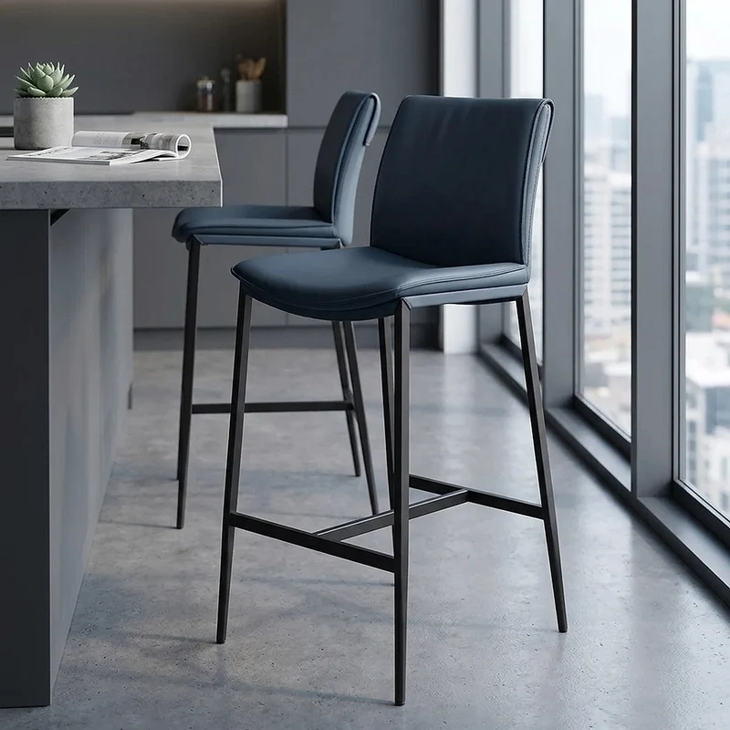 Sgabello Vera Pelle - Addison Blu