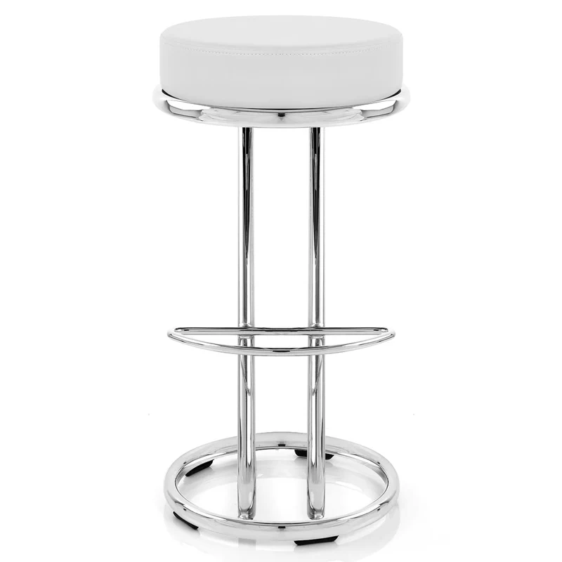 Sgabello Ecopelle Cromato - Zaza Bianco