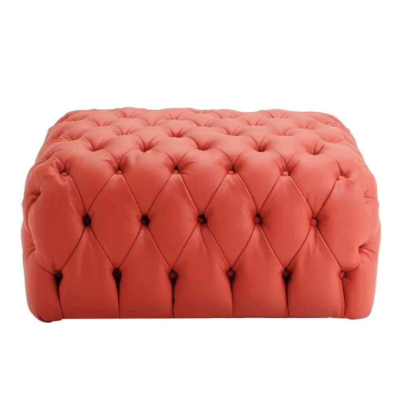 Red Small Square Capitonne Pouf by Domingo Salotti
