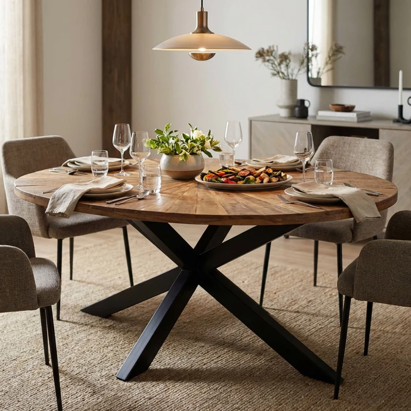 Tavolo da Pranzo Ovale Colton con Top a Raggiera in Legno