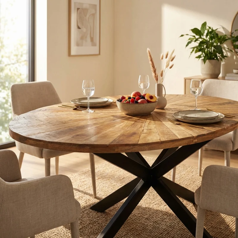 Tavolo da Pranzo Ovale Colton con Top a Raggiera in Legno