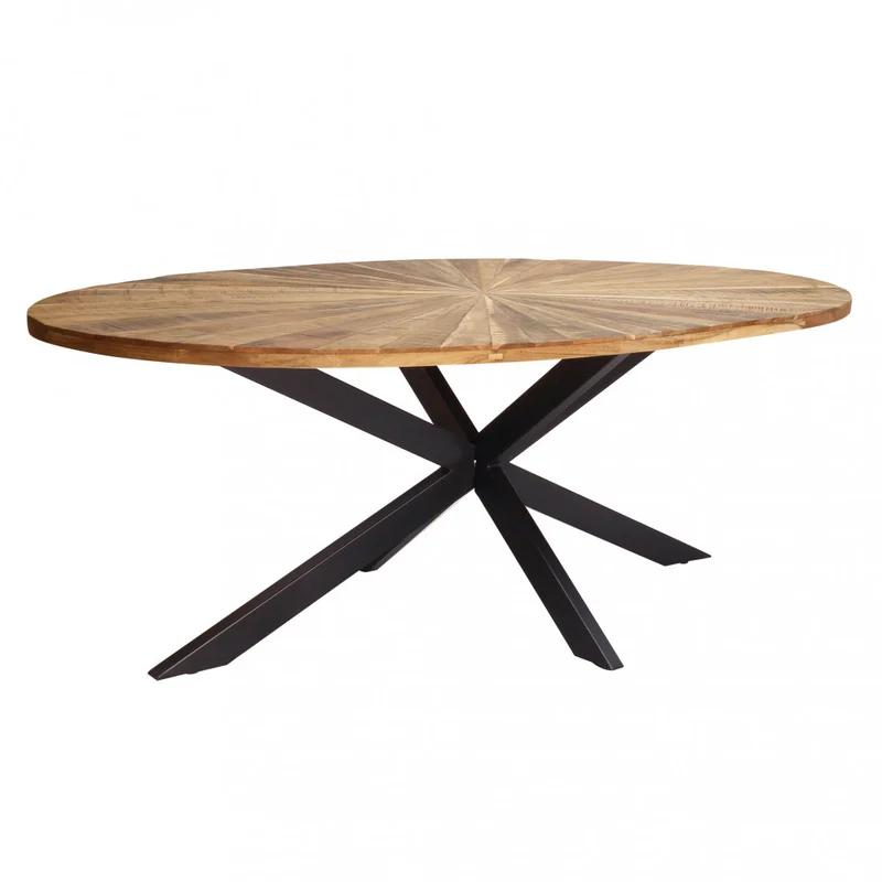Tavolo da Pranzo Ovale Colton con Top a Raggiera in Legno
