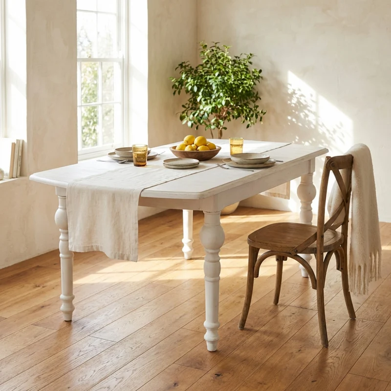 Tavolo da Pranzo Cross Round in Legno Bianco