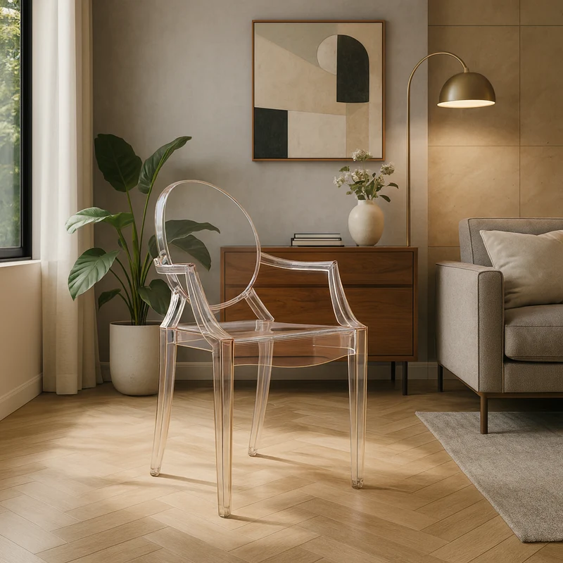 Poltrona in policarbonato trasparente ghost "Cannes" impilabile da interno ed esterno Bronzo