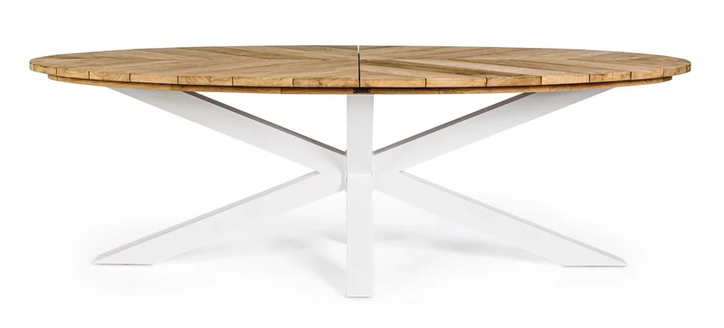 Tavolo ovale "Palmdale" con piano in legno teak, gambe in alluminio Bianco per esterno
