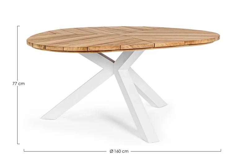 Tavolo ovale "Palmdale" con piano in legno teak, gambe in alluminio Bianco per esterno