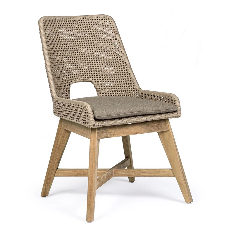 Poltrona moderna "Hesperia" per giardino e veranda in legno di teak e corda sintetica