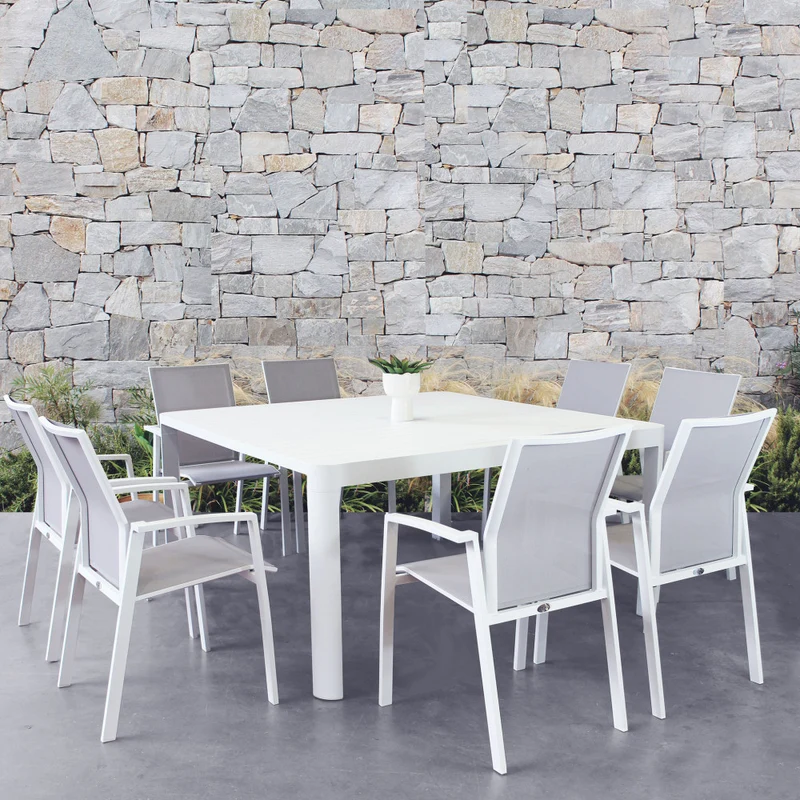 Tavolo quadrato Bianco "Keplero" allungabile per esterno e giardino, in alluminio
