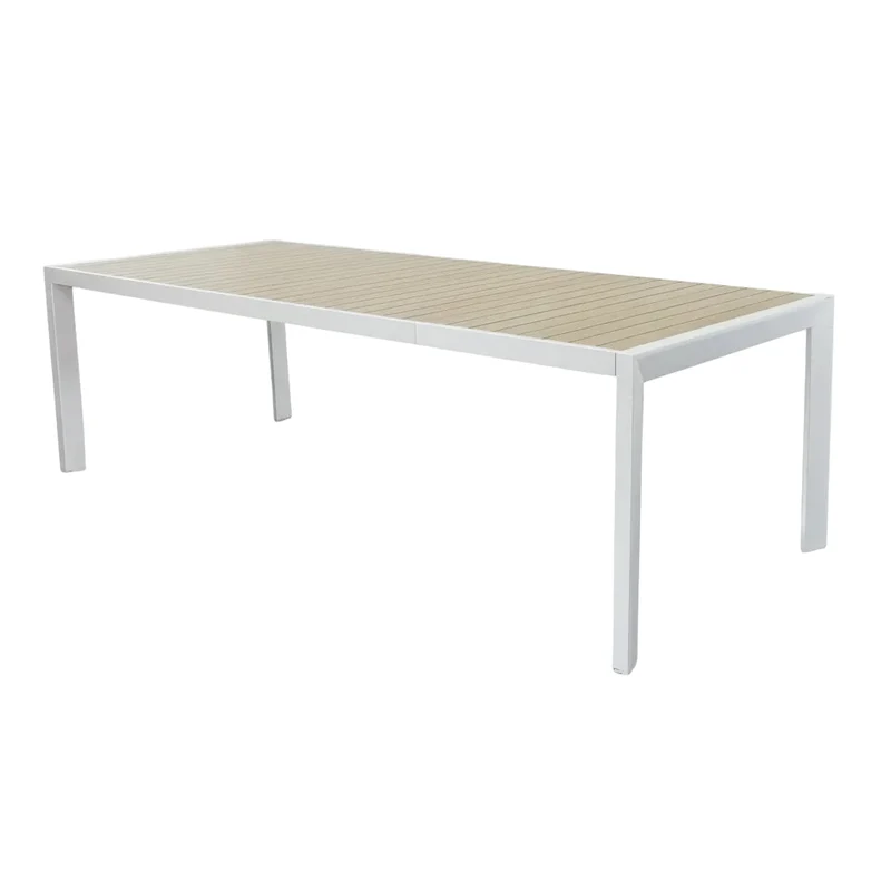 Tavolo allungabile in alluminio Bianco piano effetto legno "Bahia" per esterno e giardino 190/250 cm