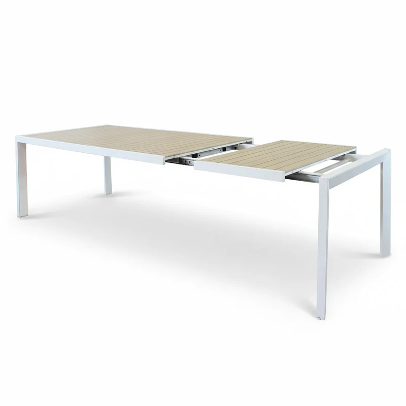 Tavolo allungabile in alluminio Bianco piano effetto legno "Bahia" per esterno e giardino 190/250 cm