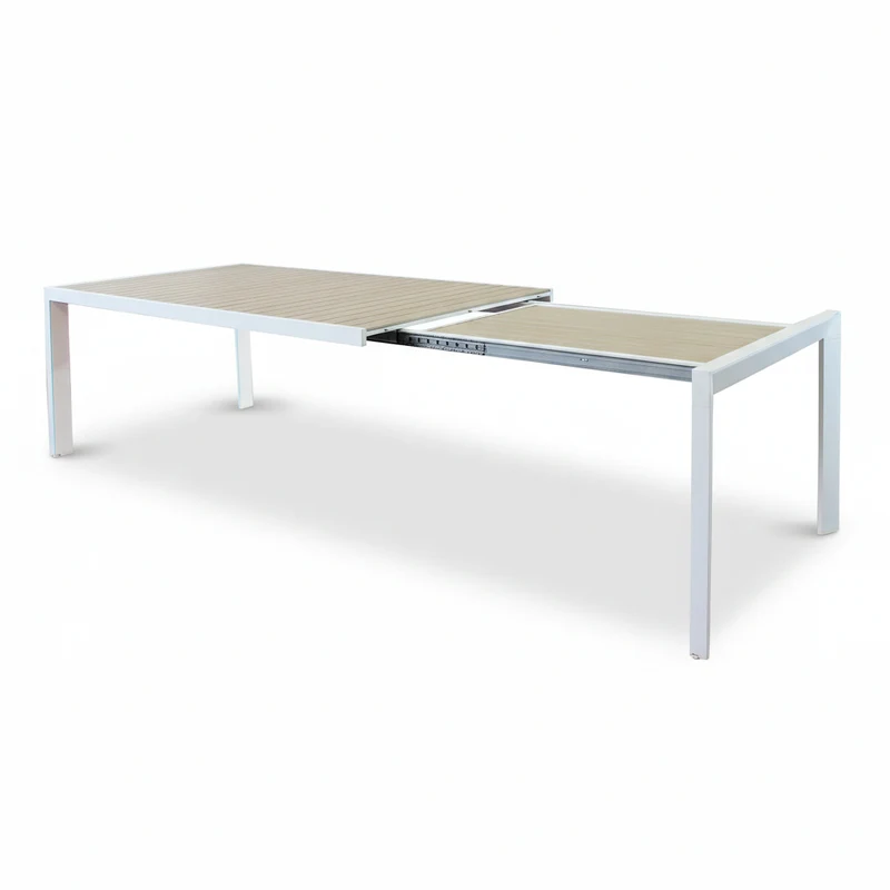Tavolo allungabile in alluminio Bianco piano effetto legno "Bahia" per esterno e giardino 190/250 cm