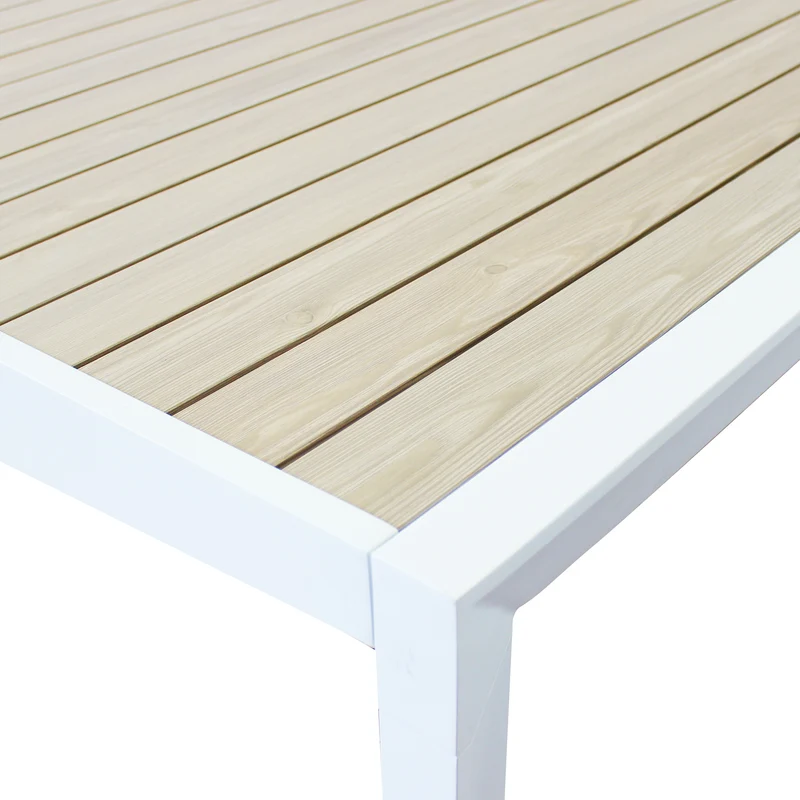Tavolo allungabile in alluminio Bianco piano effetto legno "Bahia" per esterno e giardino 190/250 cm