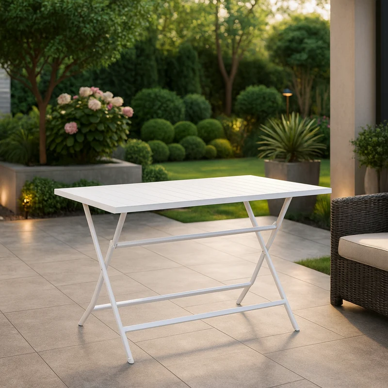 Tavolo pieghevole "Copacabana" per esterno e giardino, in alluminio Bianco da 130 cm