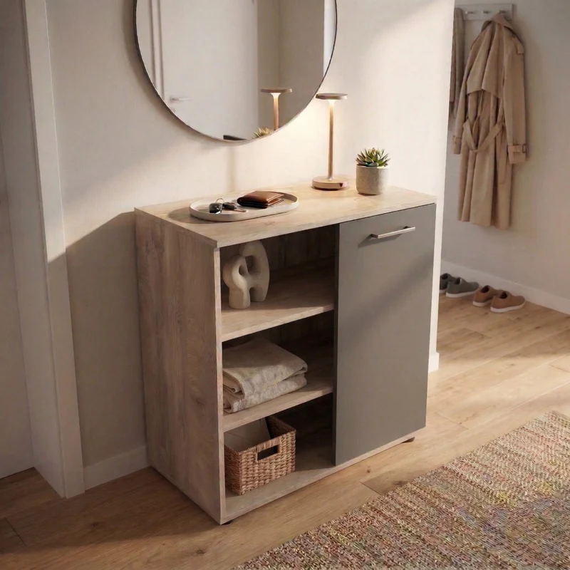 Mobiletto Mark con Finitura Rovere Chiaro e Antracite