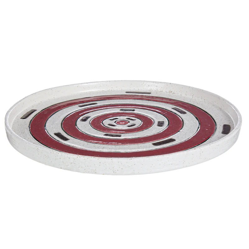 Piatto decorativo etnic rosso in ceramica