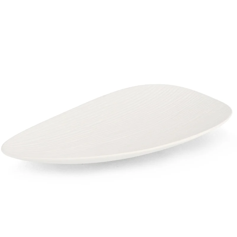 Piatto decorativo striped bianco in ceramica