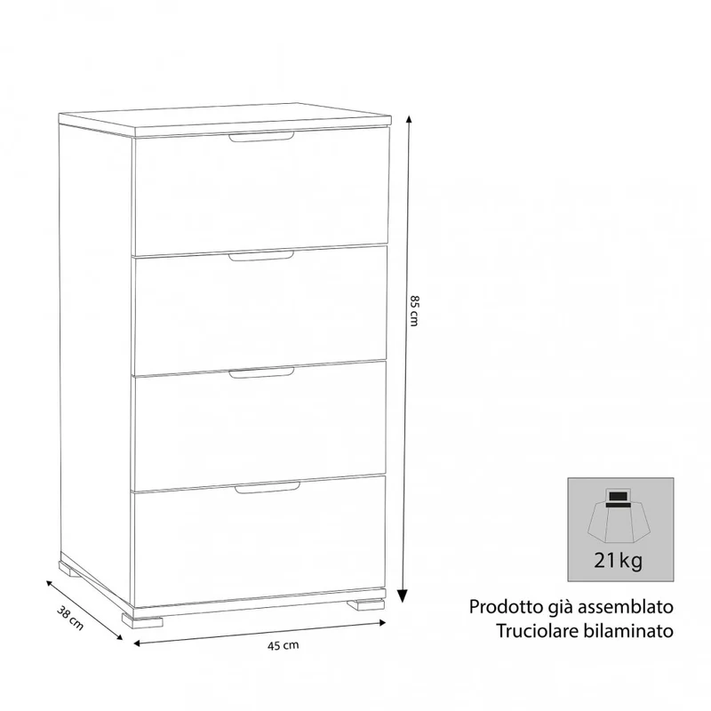 Cassettiera MR805083 in Truciolare Bilaminato Rovere Grigio