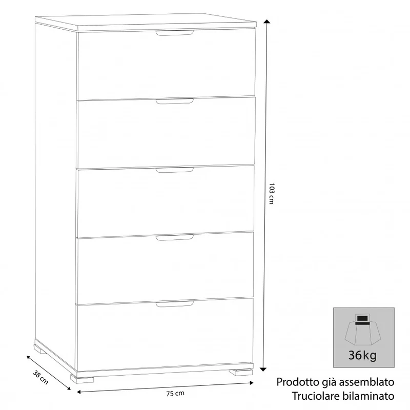 Cassettiera MR805079 in Truciolare Bilaminato Rovere Grigio